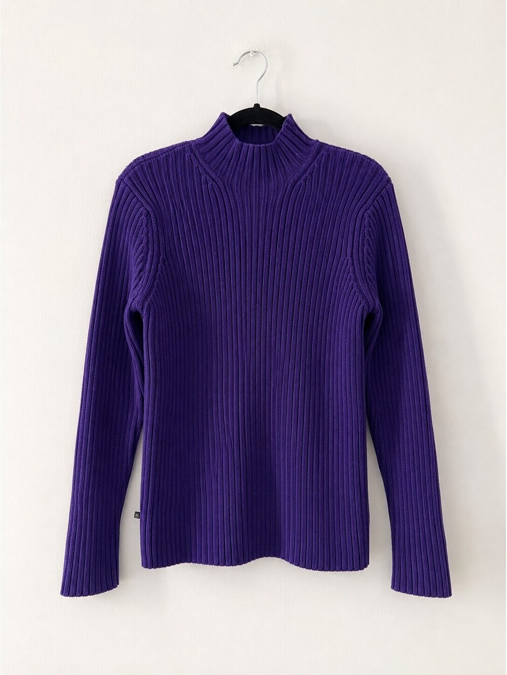 Lauren Ralph Lauren Purple Ribbed Cotton Mock Neck Sweater Size L
